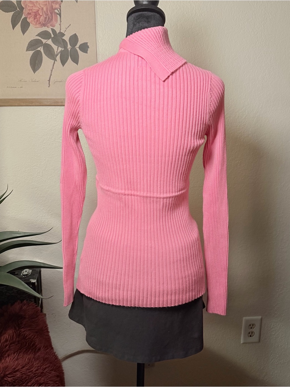 Pink Y2k Ribbed Drawstring Turtleneck Sweater - Picture 4 of 5